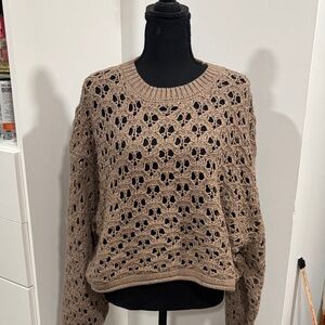 Zenana Outfitters Tan Open-Knit Sweater
